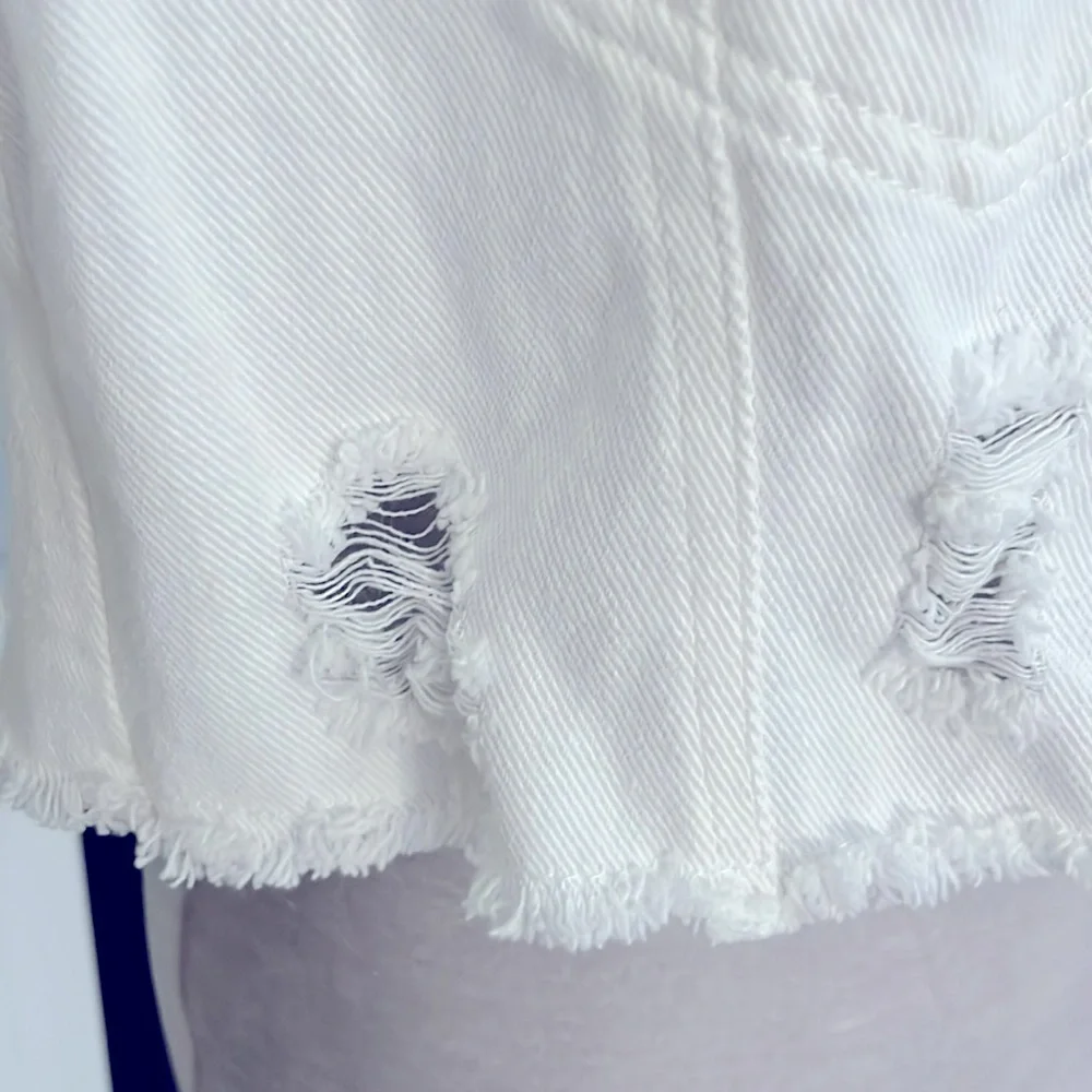 SHEIN White Jean Distressed Denim Crop Jacket S NWOT